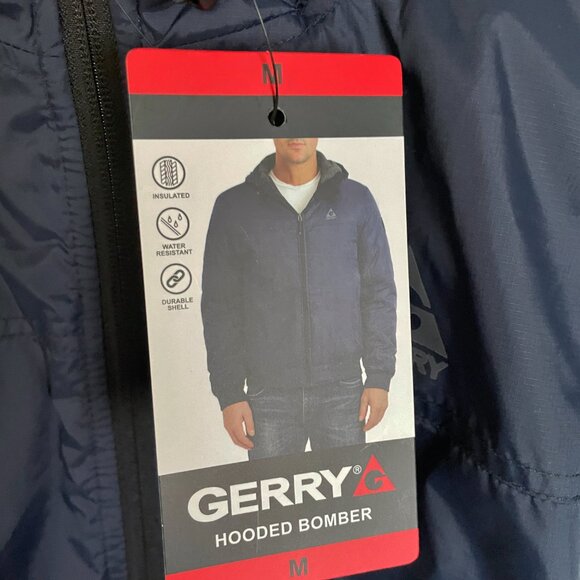NEW Mens Gerry Hooded Bomber Jacket M NWT Blue Lined Water Resistant Nylon - Picture 2 of 14